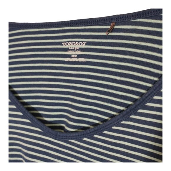 Toad & Co Horny Toad V-neck Short Blue White Striped Top Size L - Picture 5 of 6